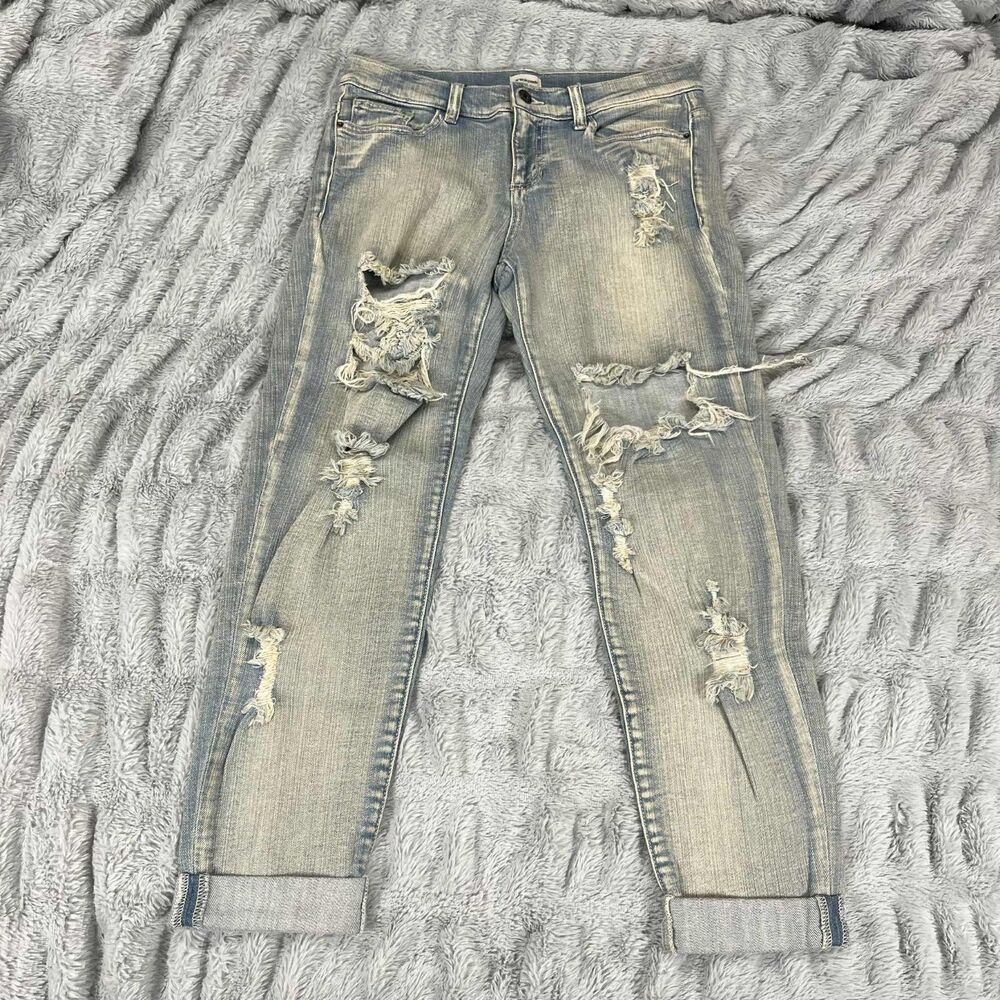 Sneak Peek Jeans Women 7 Boyfriend Distressed Ripped Light Wash Cuffed Denim